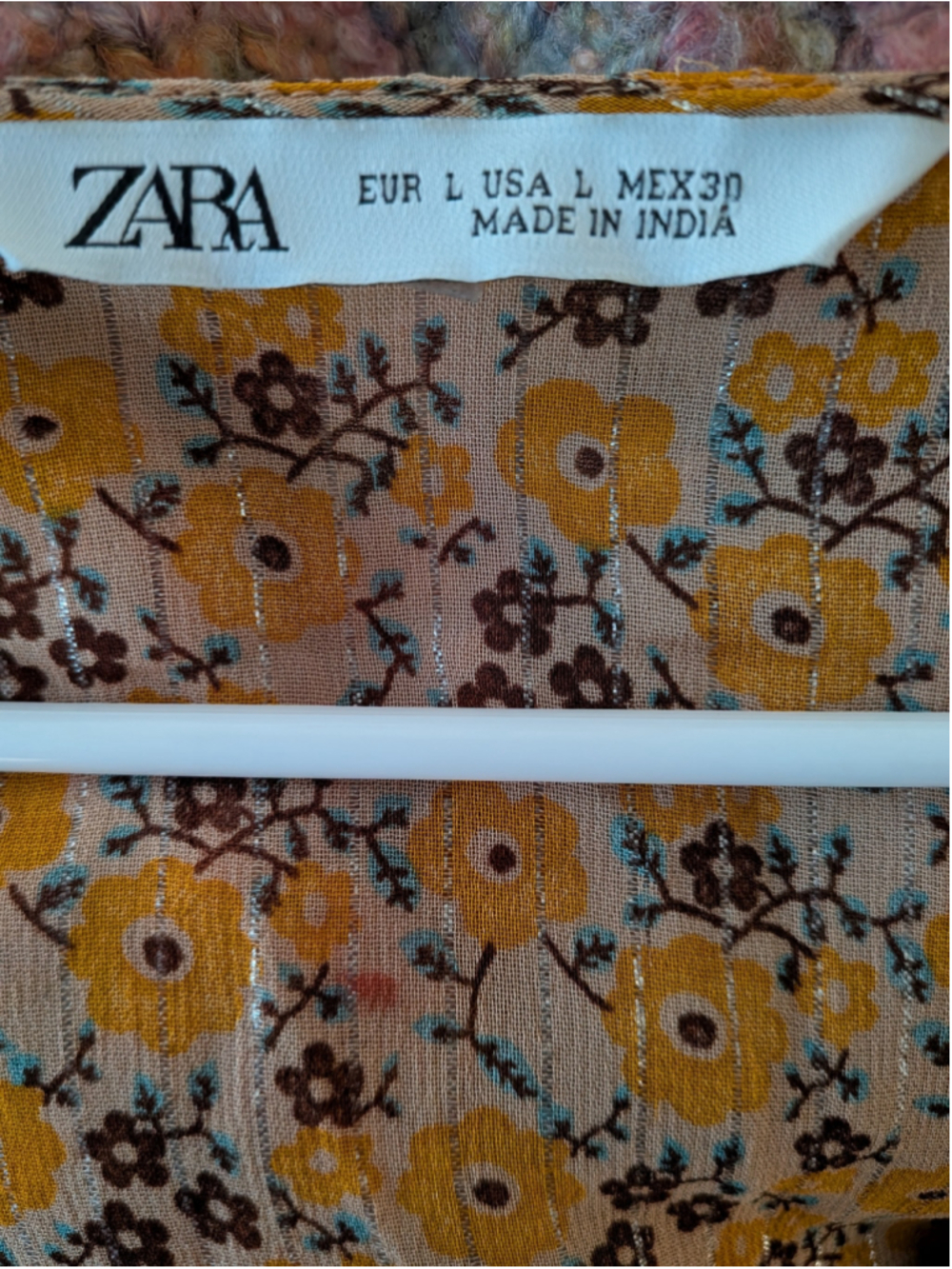 Zara Floral Embroidered Boho Mini Dress Size L Mustard Yellow Bell Sleeve - Picture 4 of 6